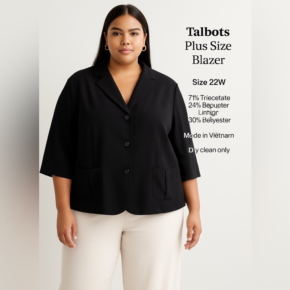 Talbots  Womens Single Breasted  Blazer sz 22w black Career Business Old Money